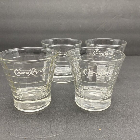 Vtg Crown Royal Glasses Tapered Optic Block Logo On The Rocks Set Of 4 Whiskey - Picture 1 of 10
